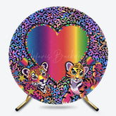 Lofaris Retro Love Leopard Print Round Birthday Backdrop